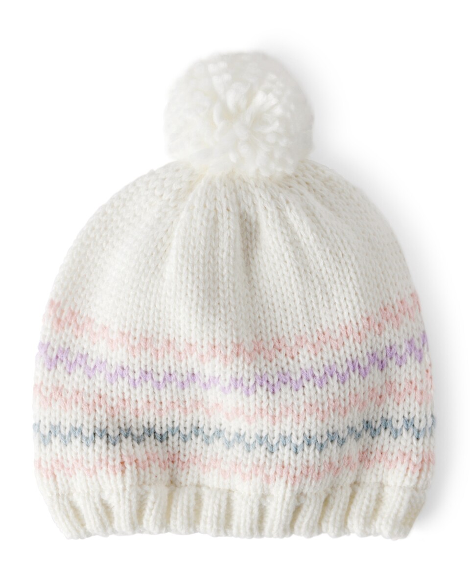 Gorro tejido blanco, con pompón 