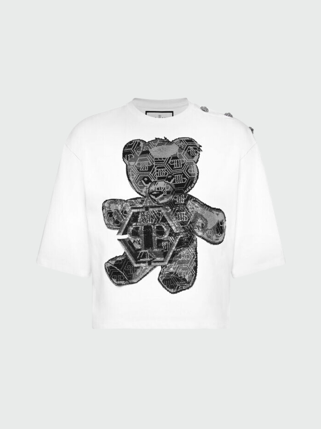 PHILIPP PLEIN - Camiseta corta con strass Oso Teddy Blanco
