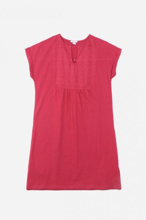 Vestido manga corta con detalle en broderie ROJO