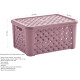 Set x3 Caja organizadora simil rattán con tapa G ROSADO