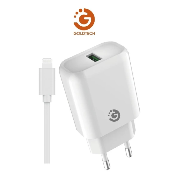 Ficha Cargador + Cable Compatible iPhone Lightning Goldtech Ficha Cargador + Cable Compatible iPhone Lightning Goldtech