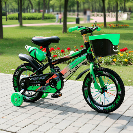 Bicicleta Montaña Rodado 16 Infantil Rueditas + Accesorios Verde