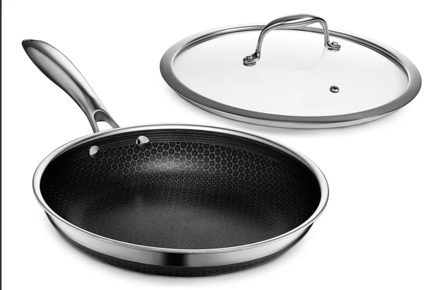 SARTEN ACERO HEXAGONAL ANTIADHERENTE - 32CM C/TAPA DE VIDRIO INC. 