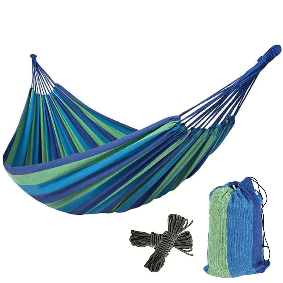 Hamaca Paraguaya Colgante 1 Plaza Con Bolso Y Cuerda - Azul y Verde 