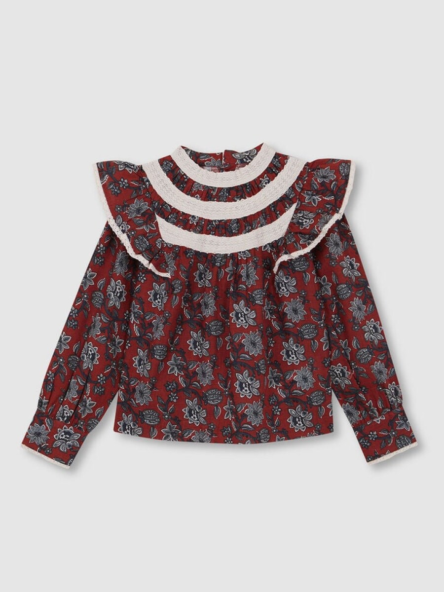 Blusa Con Tiras Bordado Coral Oscuro