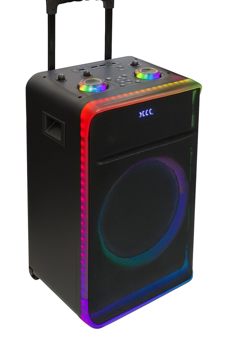 Parlante con carro NITRO 15" BLUETOOTH BATERIA LUCES MICROFONO INALÁMBREICO 