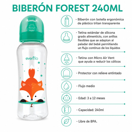 Mamadera Evenflo Forest Bebés 3-12M 240Ml Tetina Flujo Medio Turquesa