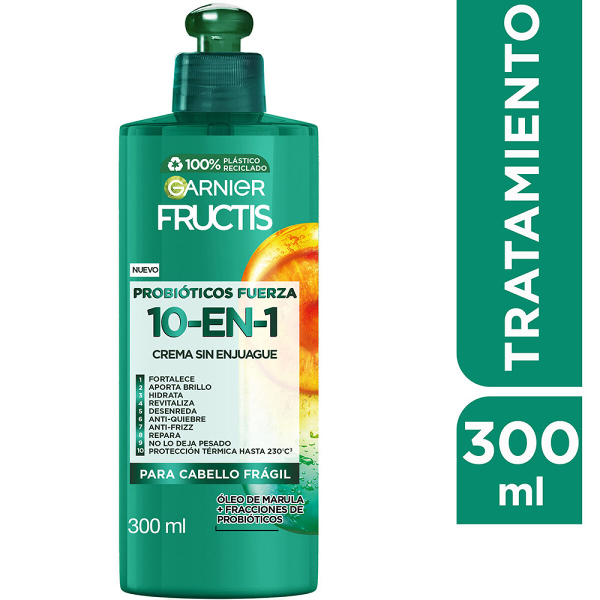Garnier Fructis Probióticos Fuerza 10 en 1 300 ml | Shampoo Nutritivo para Cabello Fuerte y Saludable 