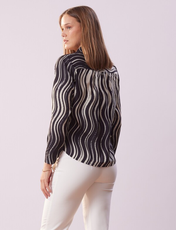 Blusa Cuello Camisa Printed NEGRO/CRUDO