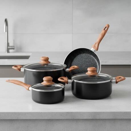 Juego de Batería Antiadherente Cocina 7P c/Tapa Selecta Plus Negro