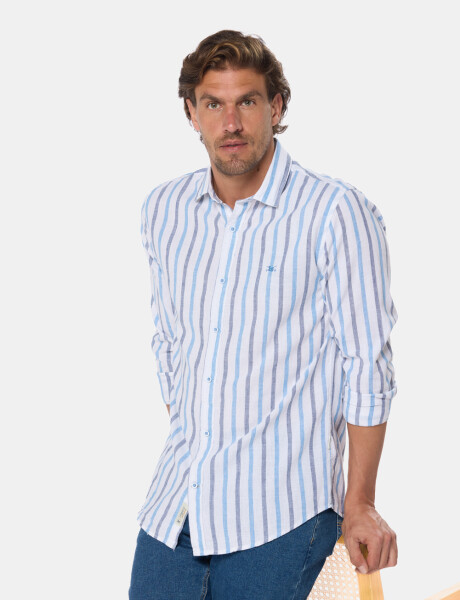 CAMISA DE LINO RAYADA Azul