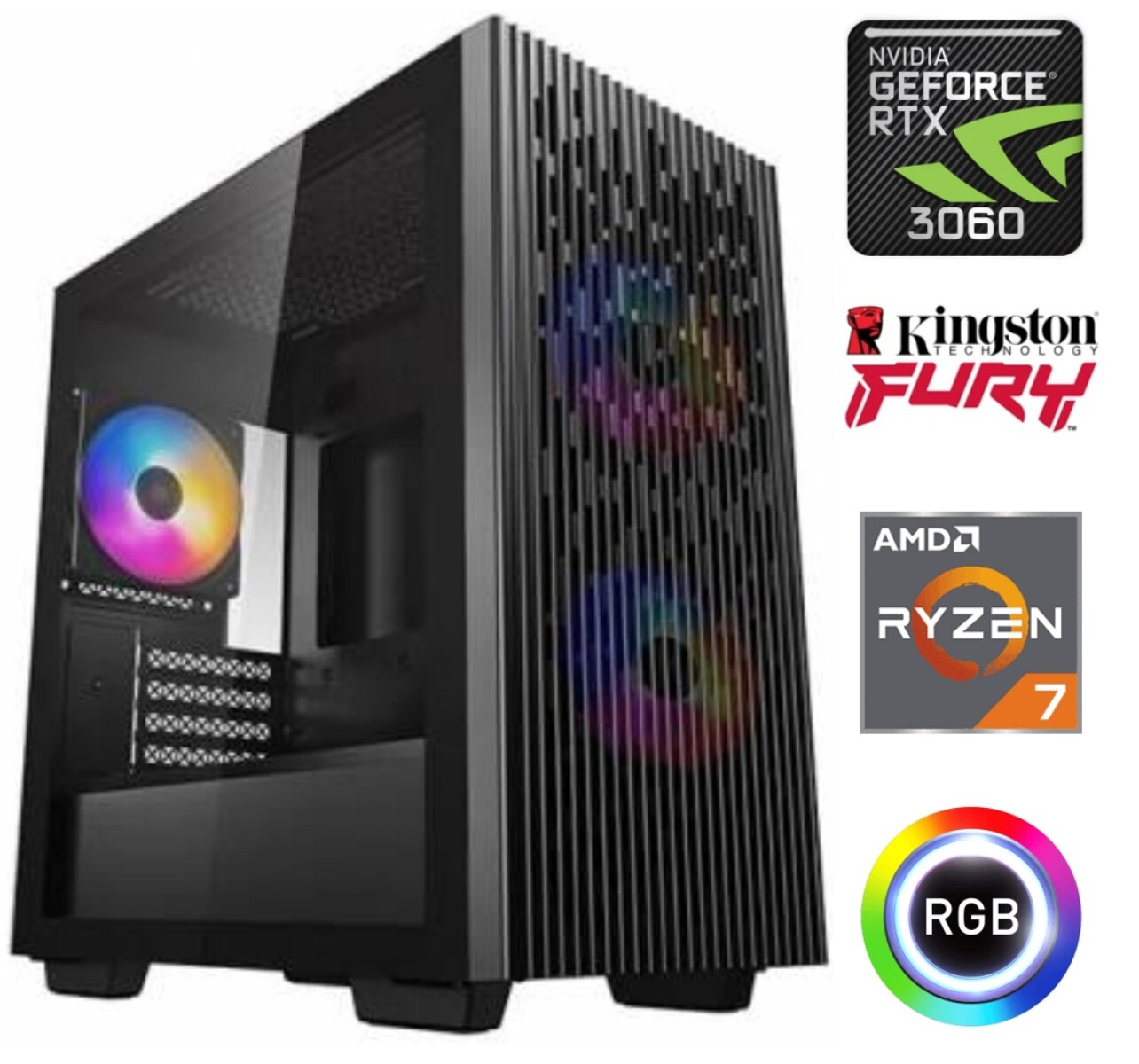 Equipo Gamer Ryzen 7 7700, 16GB, 1TB Nvme, Rtx 3060 12GB 