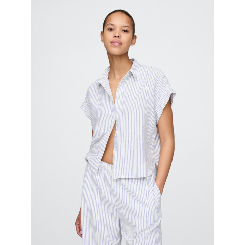 SS SHIRT - LINEN BLUE WHITE STRIPE