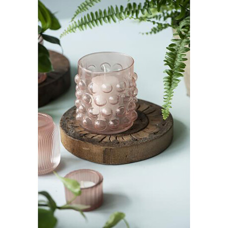 CANDELABRO VIDRIO ROSA BURBUJAS