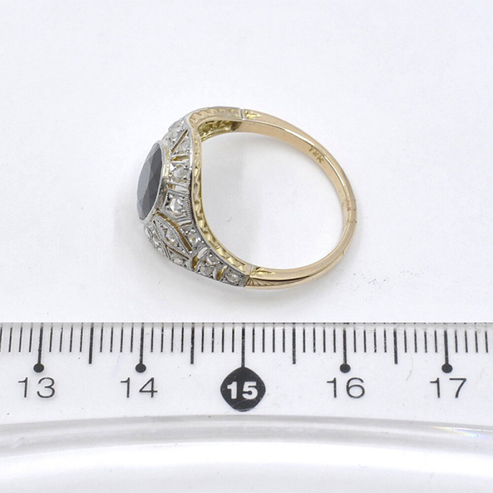 Anillo Antiguo En Oro 18K, Zafiro Azul Legítimo Y Diamantes Anillo Antiguo En Oro 18K, Zafiro Azul Legítimo Y Diamantes