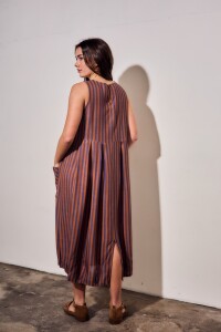 Vestido Rayado Con Lino Multi