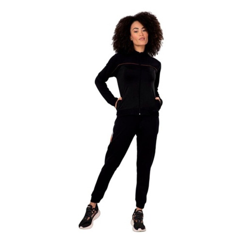 Campera deportiva para Mujer Graphene Negra y detalle Rojo Negro
