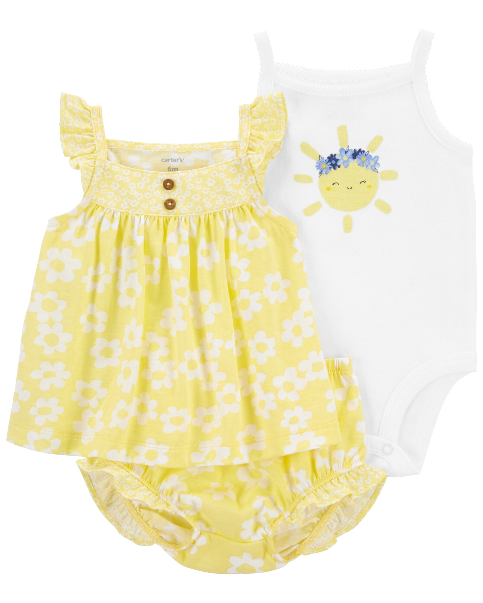 Set tres piezas de algodón, short, musculosa y body, diseño floral Set tres piezas de algodón, short, musculosa y body, diseño floral