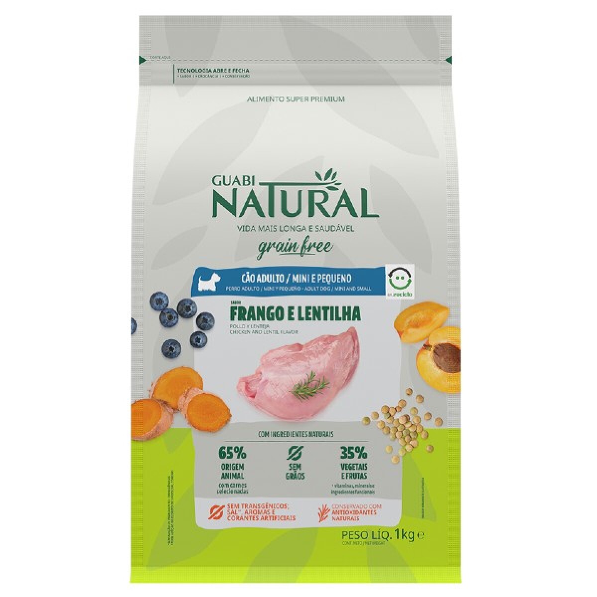 GUABI NATURAL GRAIN FREE PERRO ADULTO RAZA MINI Y PEQUEÑA SABOR POLLO Y LENTEJA SC 10,1KG 