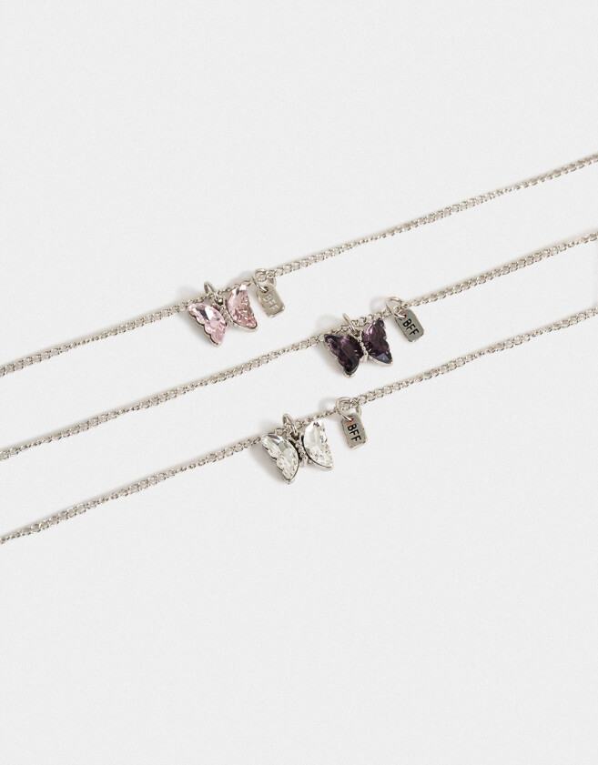 Collares para compartir Con Mariposas Set De Collares Para Compartir Bff - Plateado