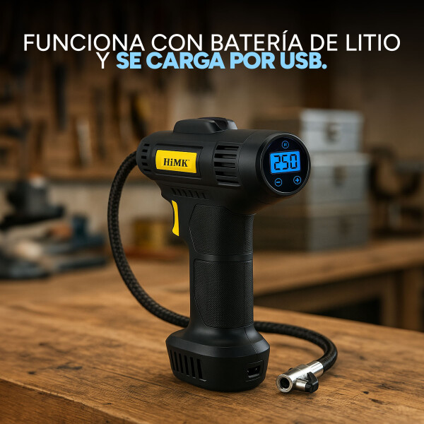 Inflador Portátil Compresor De Aire Batería Display Luz Led Color Negro