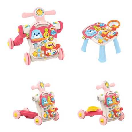Caminador 4en1 Monopatín Buggy Mesa de Juegos Música Huanger Rosa