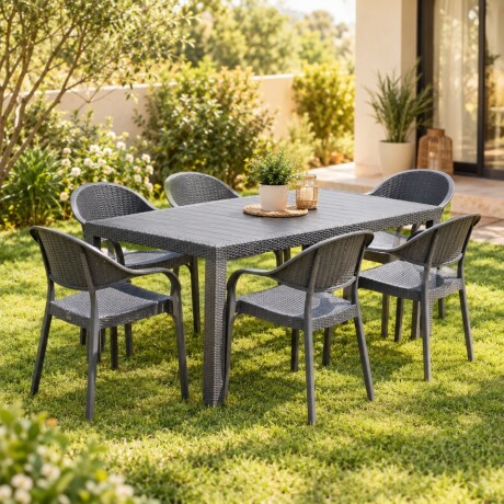 Juego de jardín 6 sillas con apoya brazo + mesa GRIS