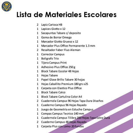 Lista de Materiales Escolares Instituto Crandon - 5º Escuela PO/PI Lista de Materiales Escolares Instituto Crandon - 5º Escuela PO/PI