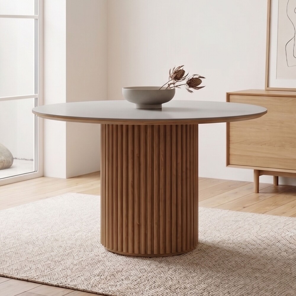 Mesa de Comedor - Redonda - Línea Manhattan Vidrio - Blanco/Marrón