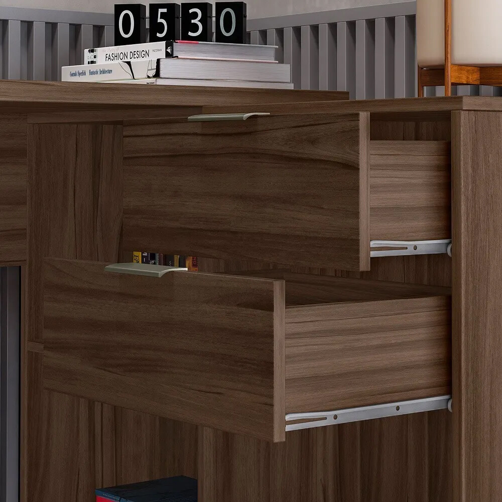 ESCRITORIO 2 CAJONES MESA PARA PC LAPTOP COMPUTADORA DOBLE MONTAJE MARRON