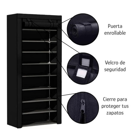 Zapatera Organizador 9 Niveles Acero Inox Cierre y Velcro Negro