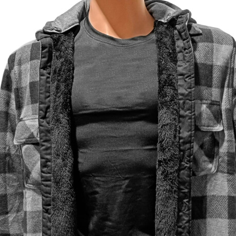 Campera Camisa Leñadora Cangurito Capucha Botones Gris