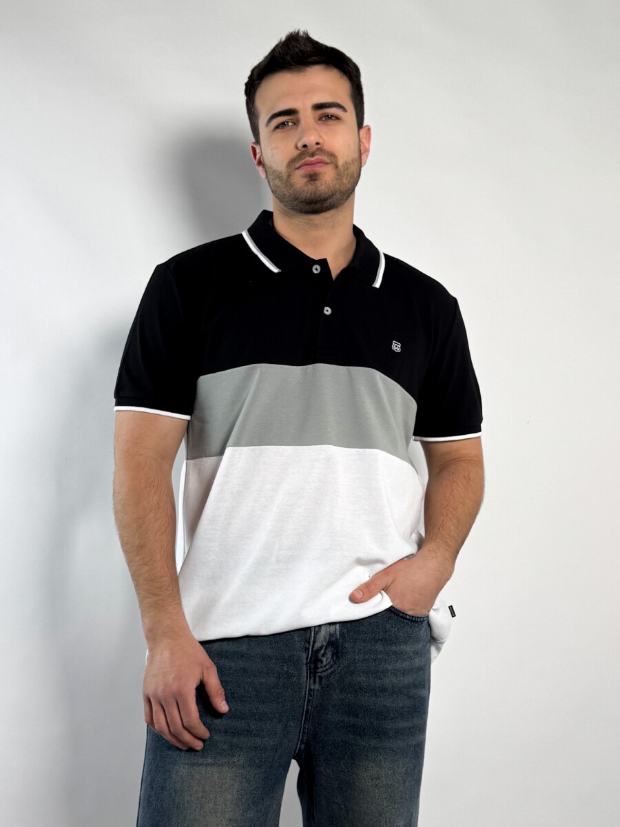 Remera polo pique combinada Costa - Negro 