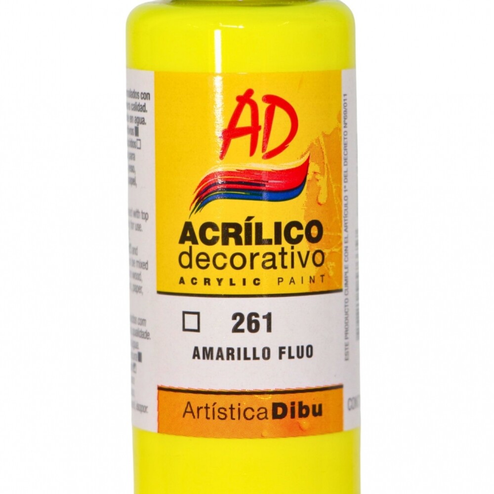 PINTURA ACRILICA ARTISTICA DIBU 60 ML. DIFERENTES COLORES COLOR AMARILLO FLUO 261