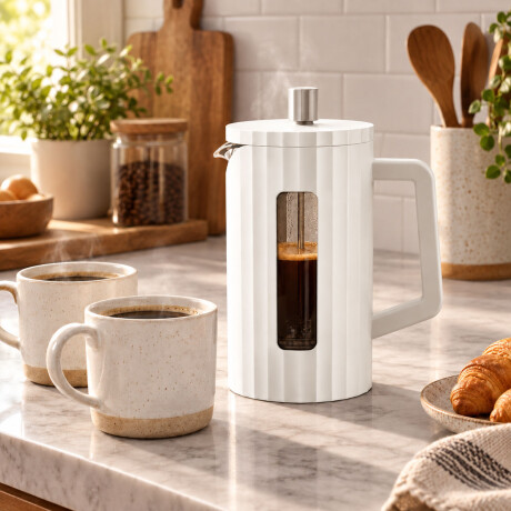 Cafetera Prensa Francesa 350ml Vidrio Borosilicato Blanco