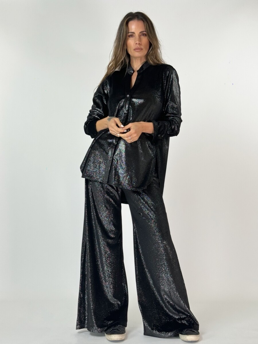 PANTALON JACINTO VELVET CON BRILLO - NEGRO. 