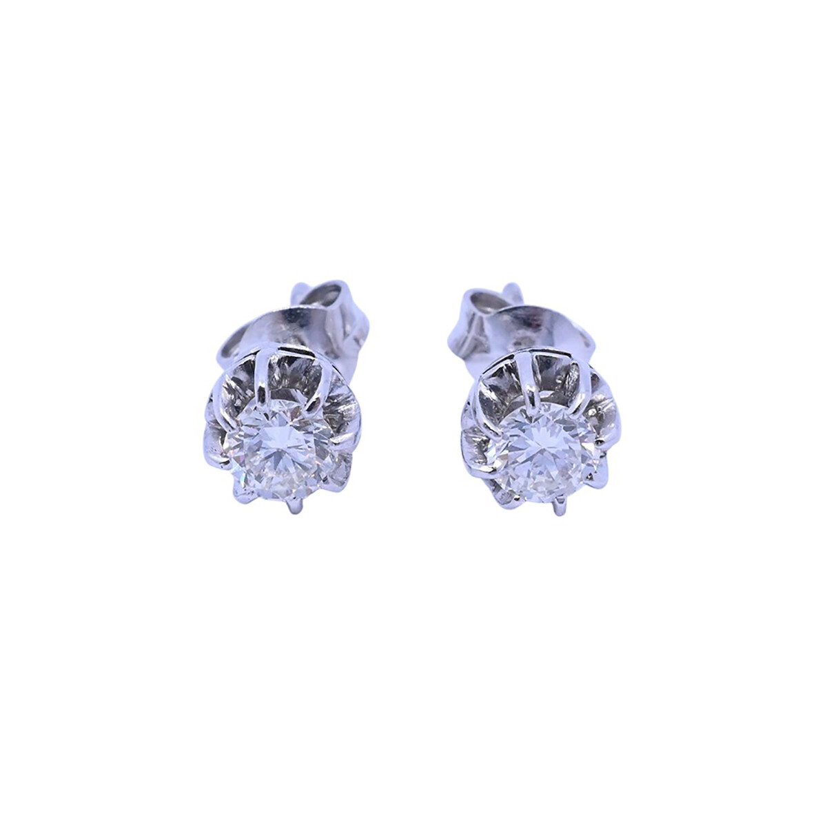 Caravanas oro 18k blanco y brillantes engarce 8 puntas. 