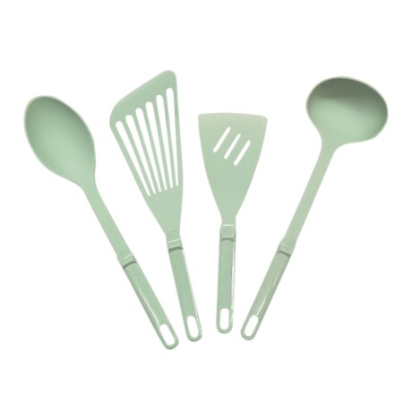 Set 4 Utensillos Cocina en Nylon Cucharón Cuchara Espátulas Verde Claro