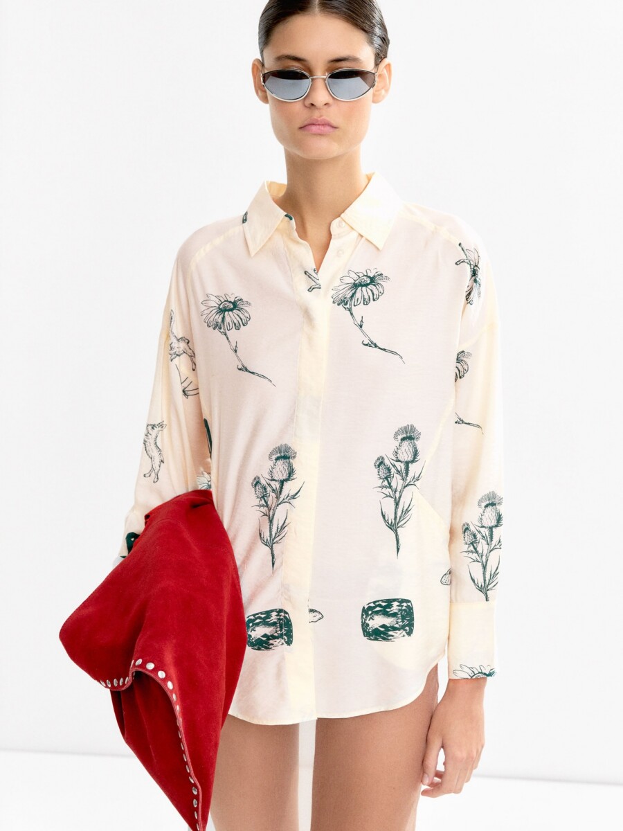 Camisa Estampada De Manga Larga multicolor