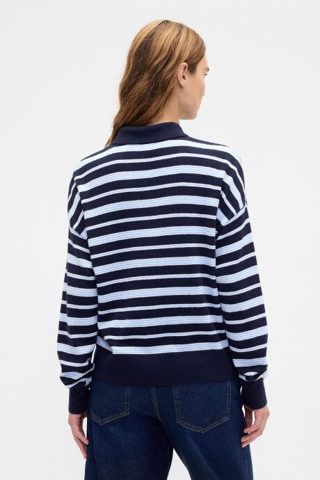 Buzo Cashsoft Tipo Polo Mujer Navy Stripe