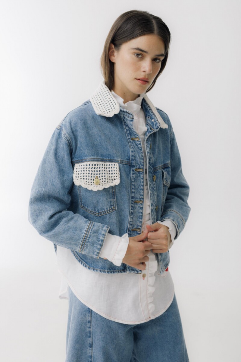CAMPERA JEAN CROCHET - Blanco 