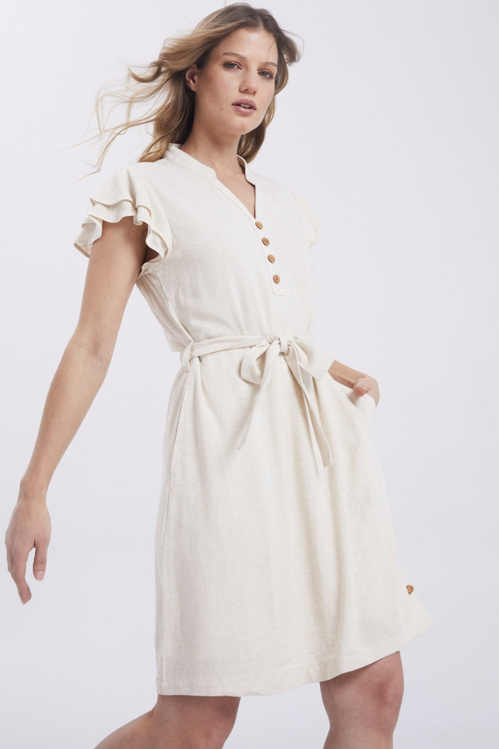 VESTIDO DE LINO Beige