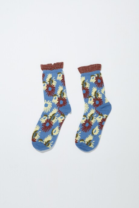 Medias jacquard floral azul