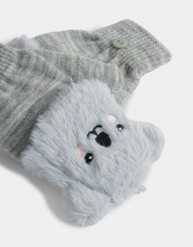 Guantes Infantiles Animalito Guantes Infantiles Mitones - Gris Melange
