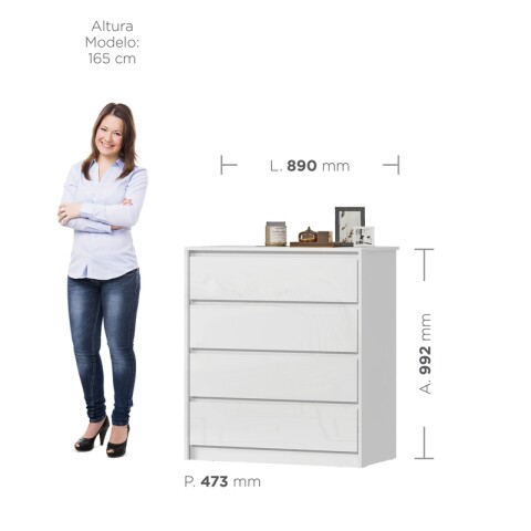 Comoda Cajonera Carla para Dormitorio 4 Cajones con Rieles Telescópicos - Blanco Comoda Cajonera Carla para Dormitorio 4 Cajones con Rieles Telescópicos - Blanco