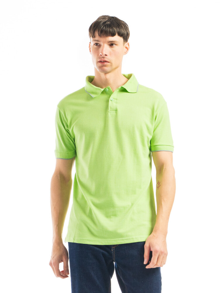Remera Polo Algodón Verde Claro Melange/Gris Claro
