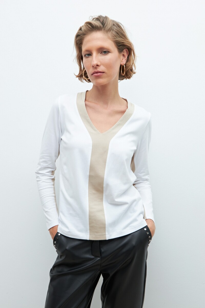 Remera bicolor manga larga blanco