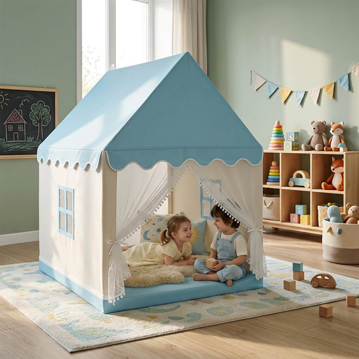 Carpa Casita Para Niños Chicos Casa Ventana Tipi Plegable Imback Color Celeste 