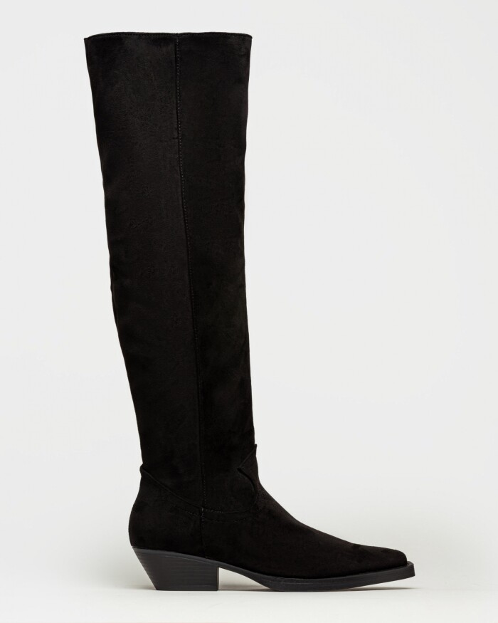 Bota caña alta Jolene en efecto gamuza Negro