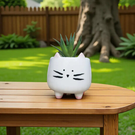 Maceta de cerámica gato con pies rosados Blanco